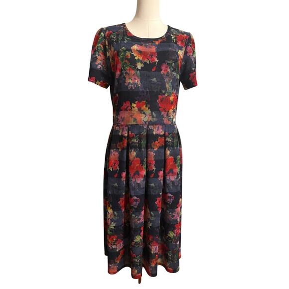 LULAROE Amelia Dress | A-Line Short Sleeve Mid Length Fall Floral Colors | XL - Picture 1 of 9